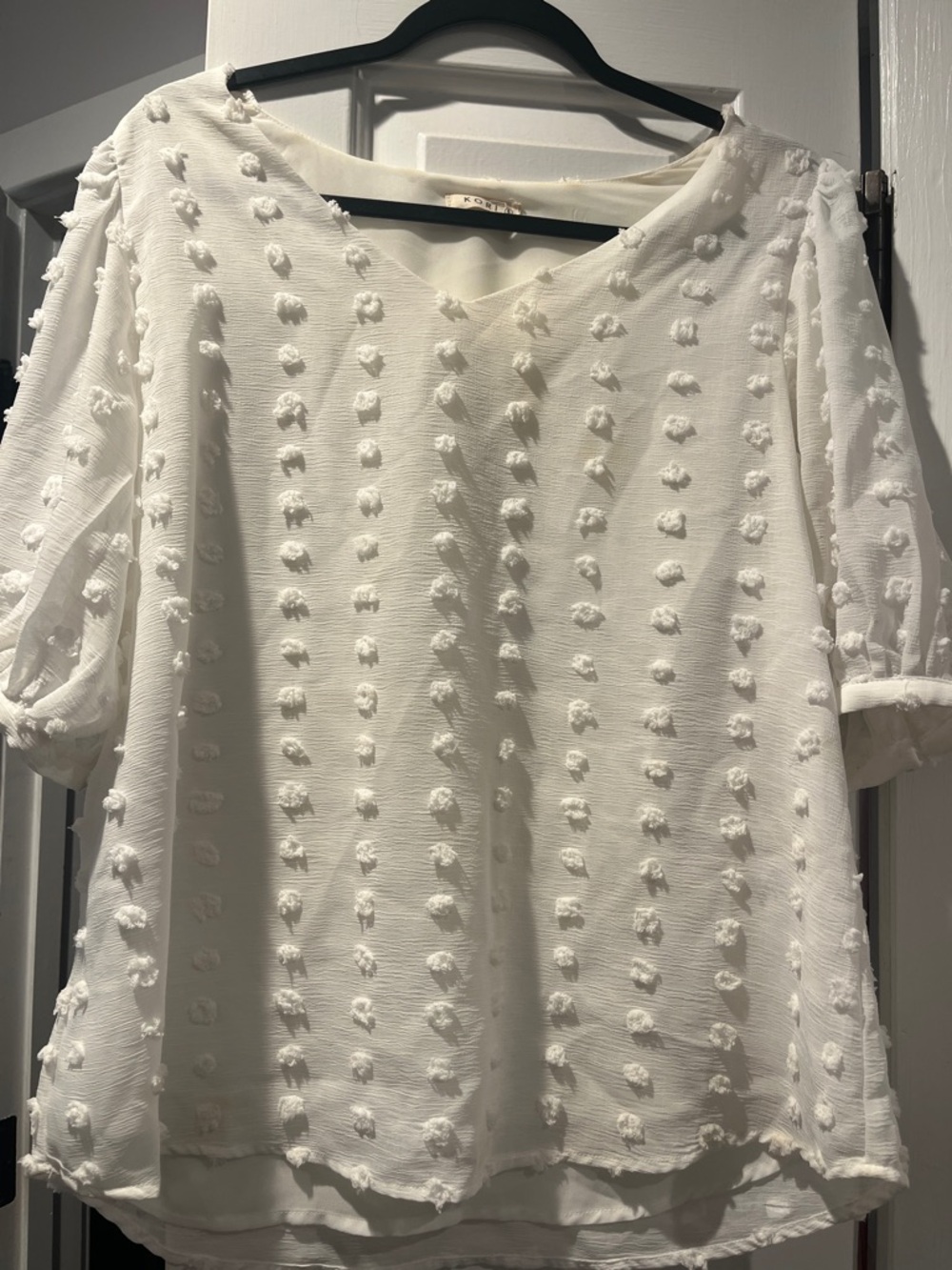 Kori White Dot-Texture V-Neck Blouse Size S